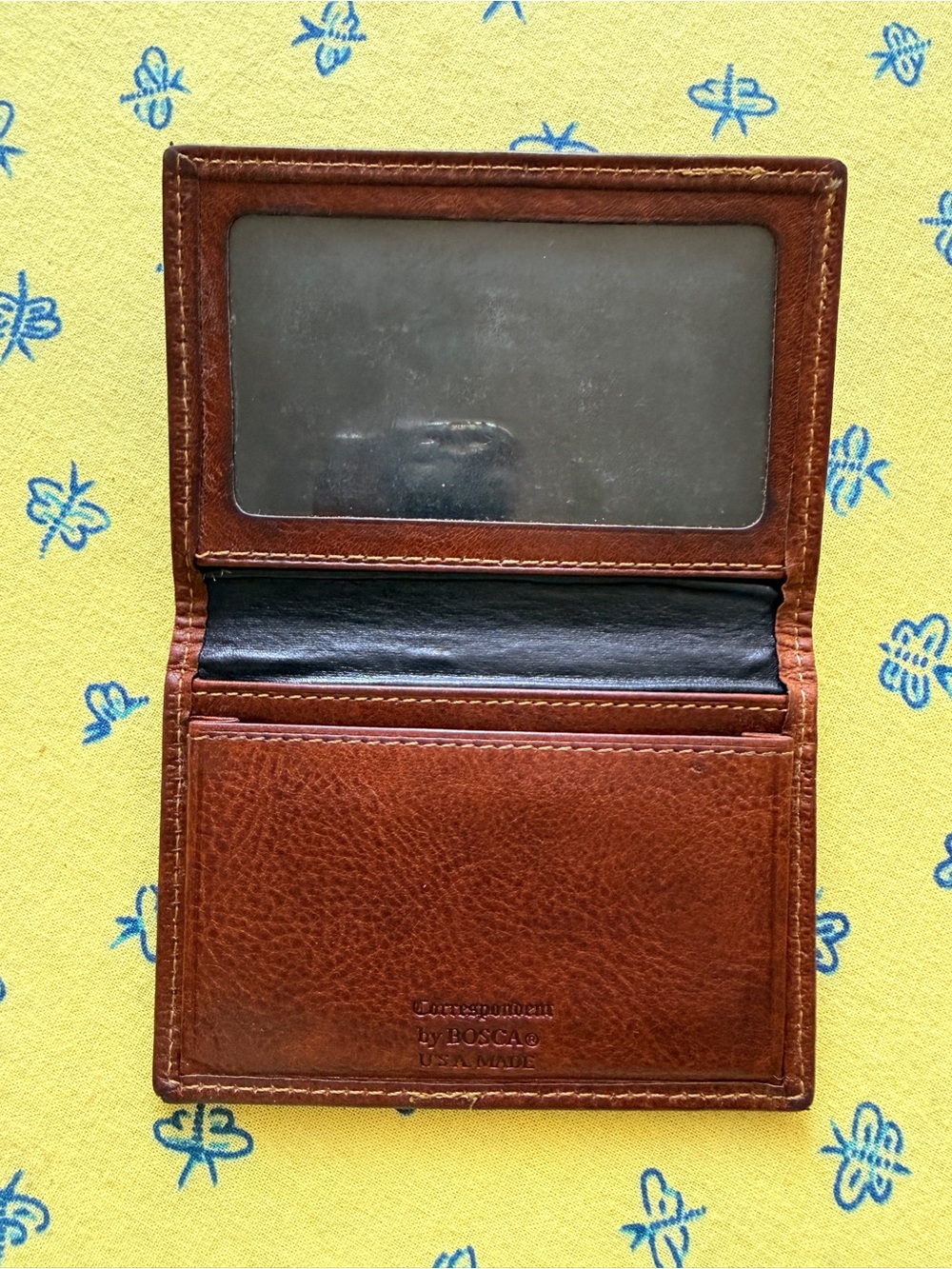 Bosca Brown Leather ID/Card Holder with Clear Window